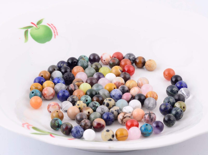 Cmidy Natural Stone Beads 100pcs Round Genuine Real Stone Beading Loose Gemstones Hole Size 1mm DIY Smooth Bead for Bracelet Necklace Earrings Jewelry Making (Natural Stone Beads Multicolor, 10mm) - Image 3